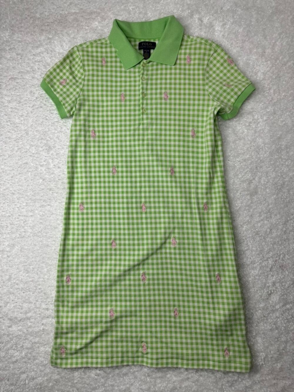 Polo Ralph Lauren Big Girls Gingham Pony Mesh Polo Dress-Size L (12/14)